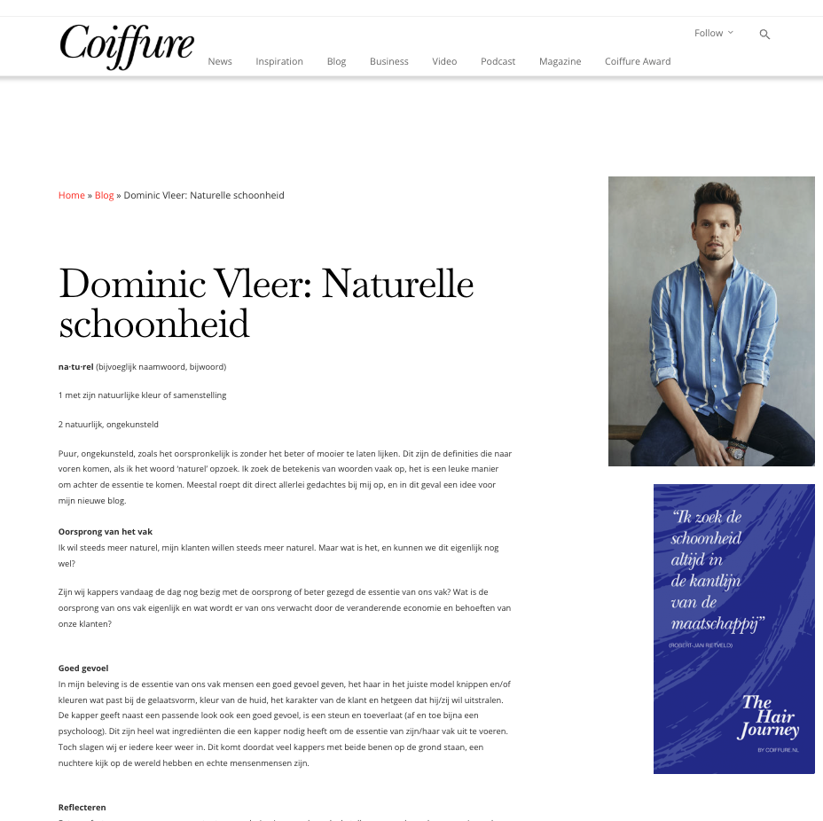 coiffure.nl blog dominic vleer kapper natuurlijke schoonheid