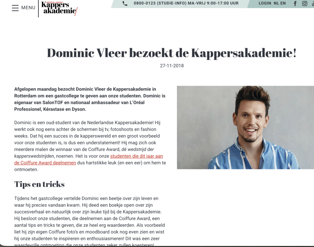 nederlandse kappersakademie dominic vleer kappers trainingen